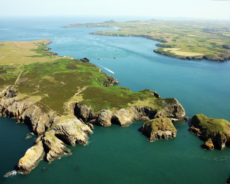 Ramsey Island, an RSPB nature reserve, looking north-east to the Pembrokeshire mainland.